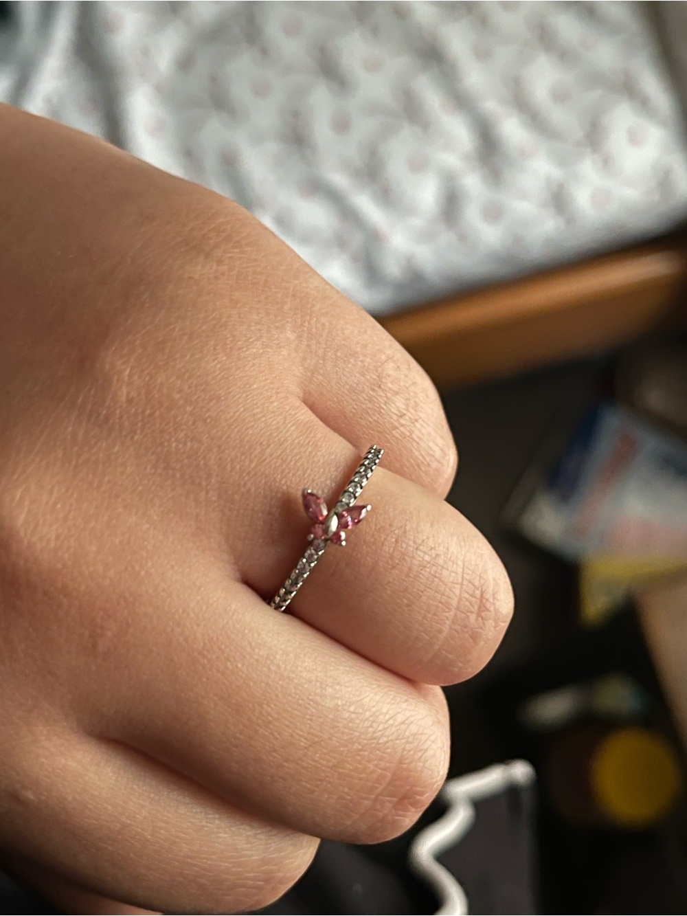 Pandora Silver Ring with Pink Butterfly Accents